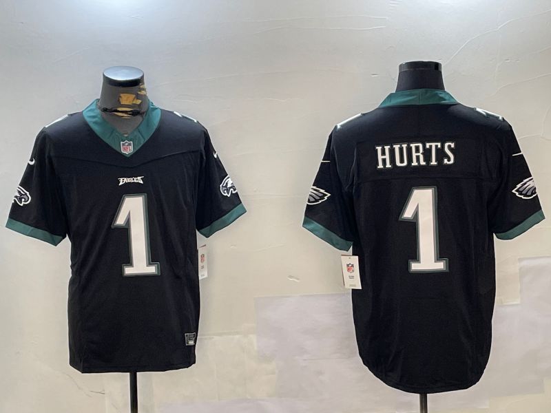 Men Philadelphia Eagles #1 Hurts Black three generations 2024 Nike Limited NFL Jersey style 1->philadelphia eagles->NFL Jersey